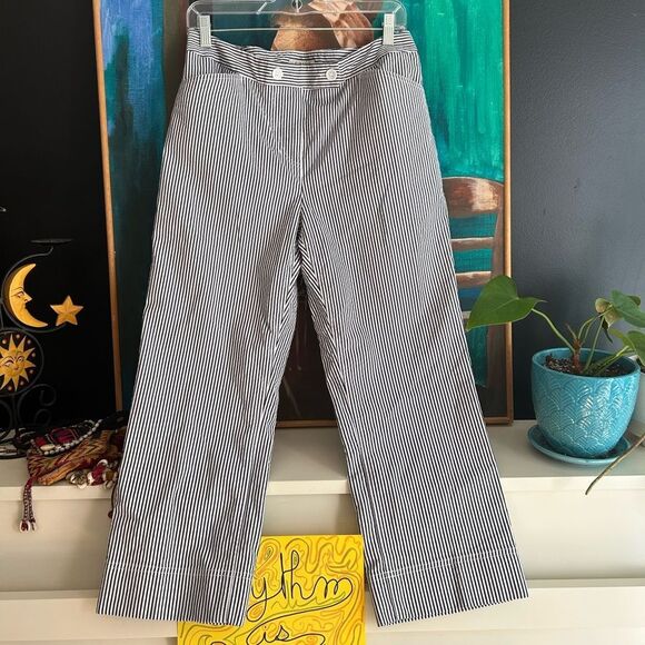 Jones New York Stretch Black and White Striped Cropped Pants 10 - Picture 1 of 16